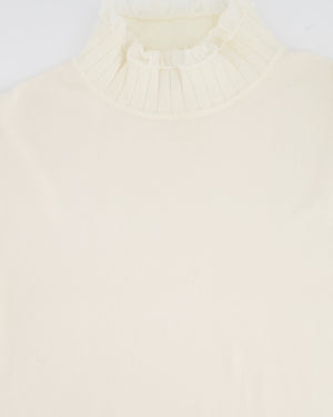 Hermès Cream Long-Sleeve Top with Turtleneck Ruffle Collar Details Size FR 36 (UK 8)