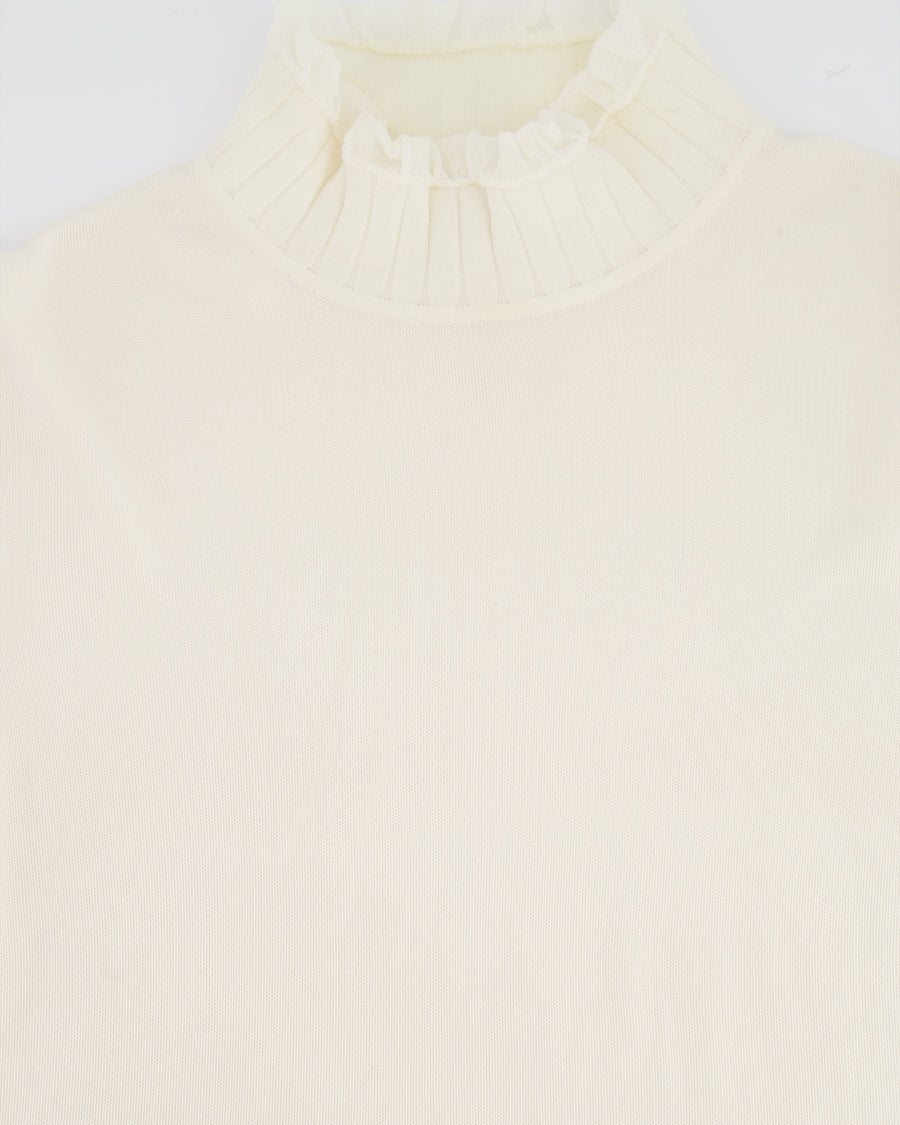 Hermès Cream Long-Sleeve Top with Turtleneck Ruffle Collar Details Size FR 36 (UK 8)