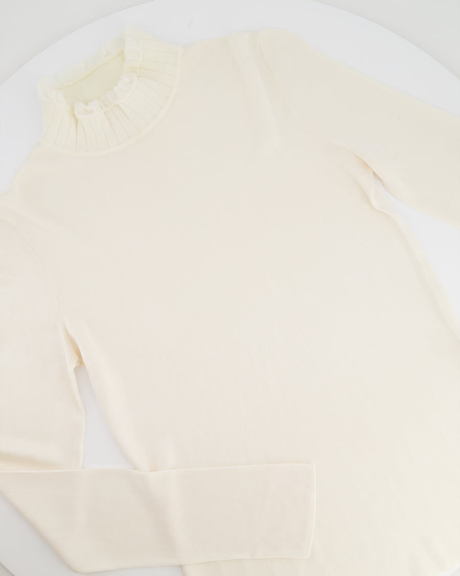 Hermès Cream Long-Sleeve Top with Turtleneck Ruffle Collar Details Size FR 36 (UK 8)