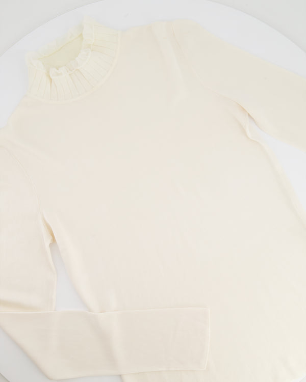 Hermès Cream Long-Sleeve Top with Turtleneck Ruffle Collar Details Size FR 36 (UK 8)