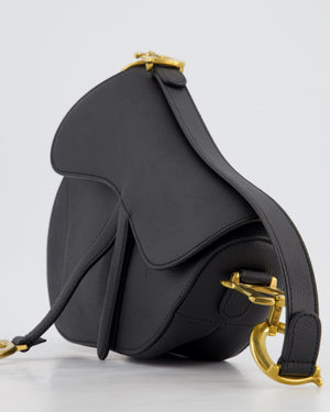 *HOT* Christian Dior Black Saddle Bag in Grained Calfskin Leather with Antique Gold Hardware