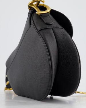 *HOT* Christian Dior Black Saddle Bag in Grained Calfskin Leather with Antique Gold Hardware