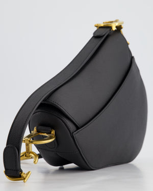 *HOT* Christian Dior Black Saddle Bag in Grained Calfskin Leather with Antique Gold Hardware