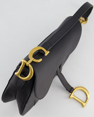 *HOT* Christian Dior Black Saddle Bag in Grained Calfskin Leather with Antique Gold Hardware