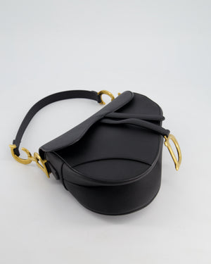 *HOT* Christian Dior Black Saddle Bag in Grained Calfskin Leather with Antique Gold Hardware