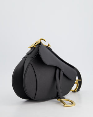 *HOT* Christian Dior Black Saddle Bag in Grained Calfskin Leather with Antique Gold Hardware