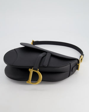 *HOT* Christian Dior Black Saddle Bag in Grained Calfskin Leather with Antique Gold Hardware