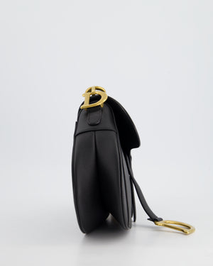 *HOT* Christian Dior Black Saddle Bag in Grained Calfskin Leather with Antique Gold Hardware