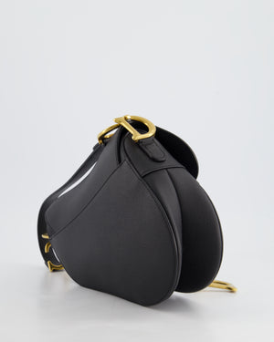 *HOT* Christian Dior Black Saddle Bag in Grained Calfskin Leather with Antique Gold Hardware