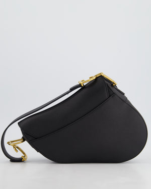 *HOT* Christian Dior Black Saddle Bag in Grained Calfskin Leather with Antique Gold Hardware