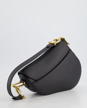 *HOT* Christian Dior Black Saddle Bag in Grained Calfskin Leather with Antique Gold Hardware