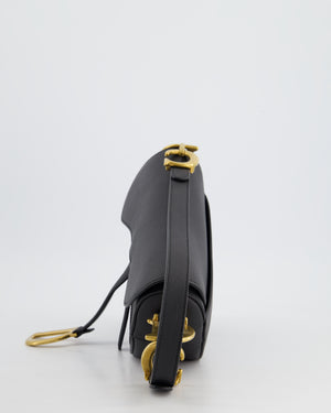 *HOT* Christian Dior Black Saddle Bag in Grained Calfskin Leather with Antique Gold Hardware