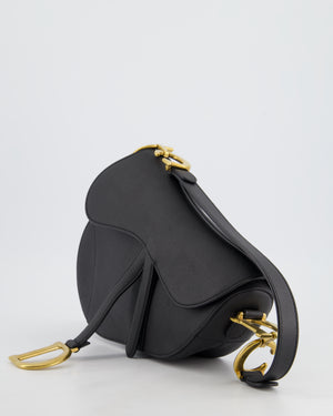 *HOT* Christian Dior Black Saddle Bag in Grained Calfskin Leather with Antique Gold Hardware