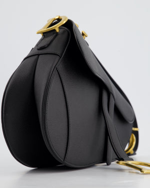 *HOT* Christian Dior Black Saddle Bag in Grained Calfskin Leather with Antique Gold Hardware