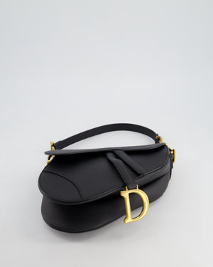 *HOT* Christian Dior Black Saddle Bag in Grained Calfskin Leather with Antique Gold Hardware