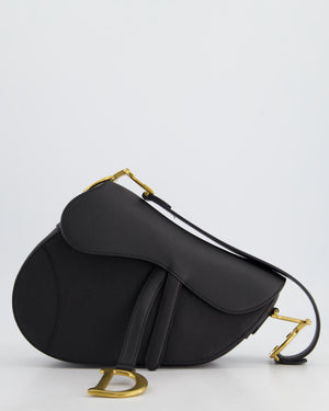 *HOT* Christian Dior Black Saddle Bag in Grained Calfskin Leather with Antique Gold Hardware