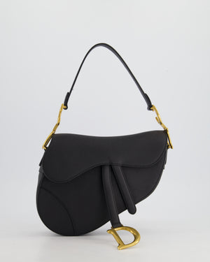 *HOT* Christian Dior Black Saddle Bag in Grained Calfskin Leather with Antique Gold Hardware