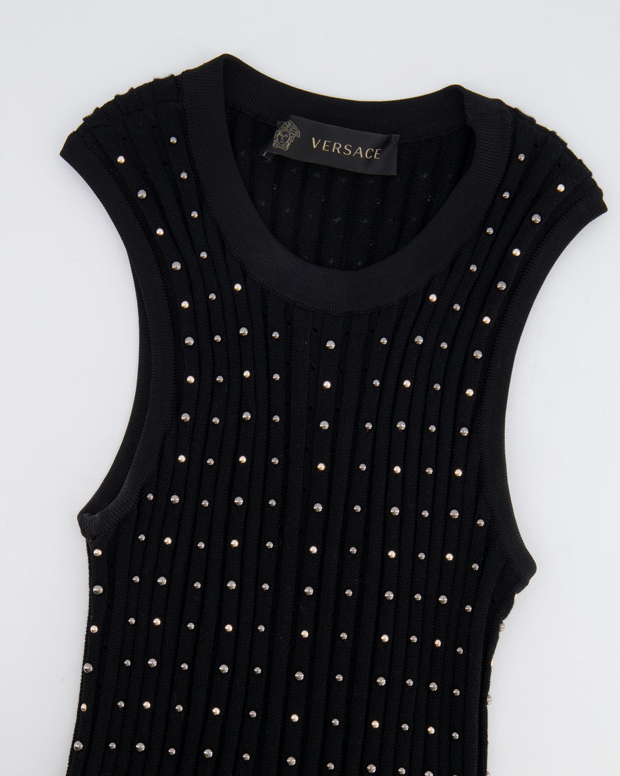 Versace Black Knitted Mini Sleeveless Dress with Gold Stud Details Size IT 38 (UK 6)