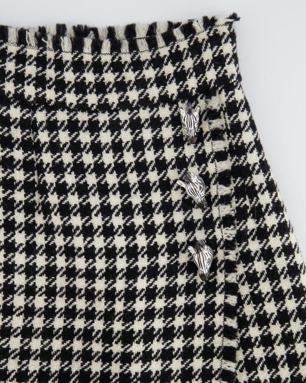 Dolce & Gabbana Black & White Wool Houndstooth Mini Skirt with Zebra Appliqué Size IT 38 (UK 6)