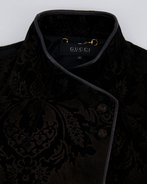 Gucci Black Suede Leather Brocade Jacket Size IT 38 (UK 6)