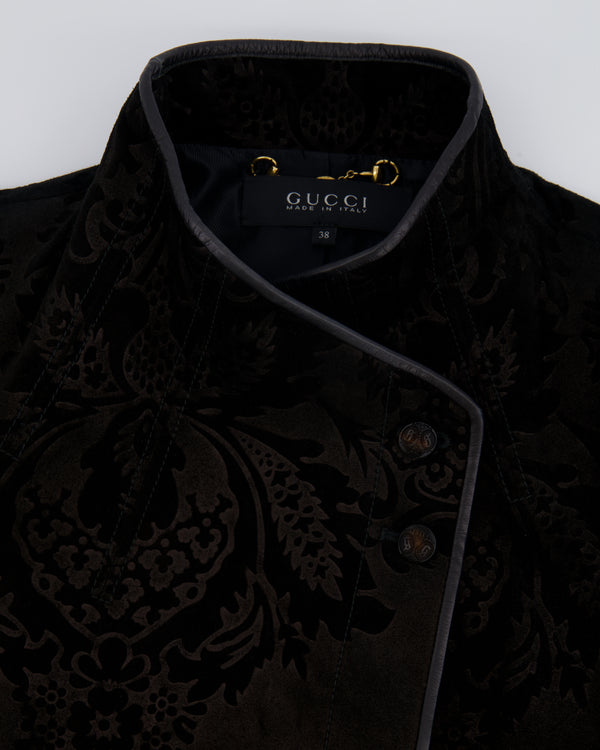 Gucci Black Suede Leather Brocade Jacket Size IT 38 (UK 6)