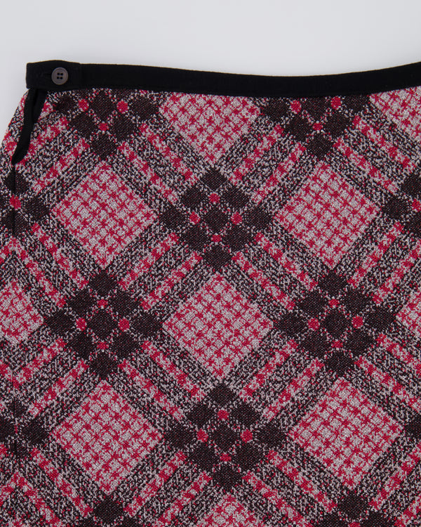 Miu Miu Red, Silver and Black Metallic Thread Tartan Mini Skirt Size IT 40/42 (UK 8/10)