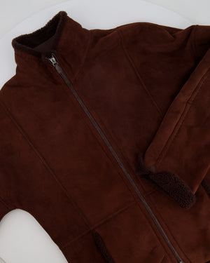 Loro Piana Chocolate Brown Shearling Jacket with Pockets Size IT 40 (UK 8)