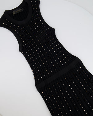 Versace Black Knitted Mini Sleeveless Dress with Gold Stud Details Size IT 38 (UK 6)