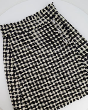 Dolce & Gabbana Black & White Wool Houndstooth Mini Skirt with Zebra Appliqué Size IT 38 (UK 6)