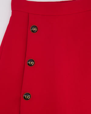 Dolce & Gabbana Red Wool Mini Skirt with Black and Gold Logo Buttons Size IT 38 (UK 6)