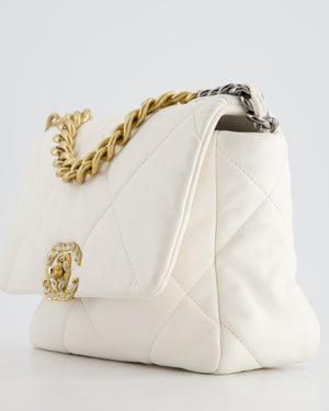 Chanel White Medium 19 Bag in Quilted Goatskin Leather with Mixed Hardware