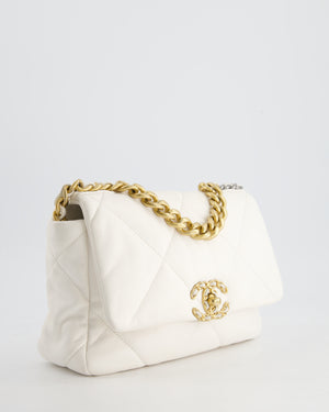 Chanel White Medium 19 Bag in Quilted Goatskin Leather with Mixed Hardware