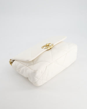 Chanel White Medium 19 Bag in Quilted Goatskin Leather with Mixed Hardware