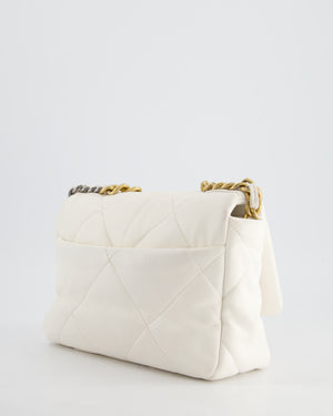 Chanel White Medium 19 Bag in Quilted Goatskin Leather with Mixed Hardware