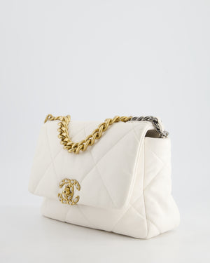 Chanel White Medium 19 Bag in Quilted Goatskin Leather with Mixed Hardware