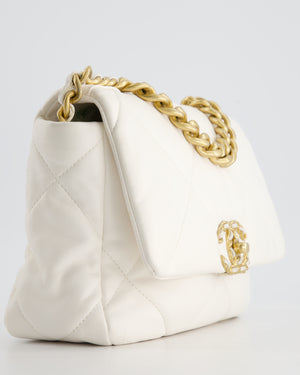 Chanel White Medium 19 Bag in Quilted Goatskin Leather with Mixed Hardware