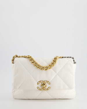 Chanel White Medium 19 Bag in Quilted Goatskin Leather with Mixed Hardware