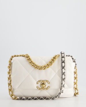 Chanel White Medium 19 Bag in Quilted Goatskin Leather with Mixed Hardware