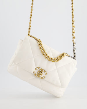 Chanel White Medium 19 Bag in Quilted Goatskin Leather with Mixed Hardware