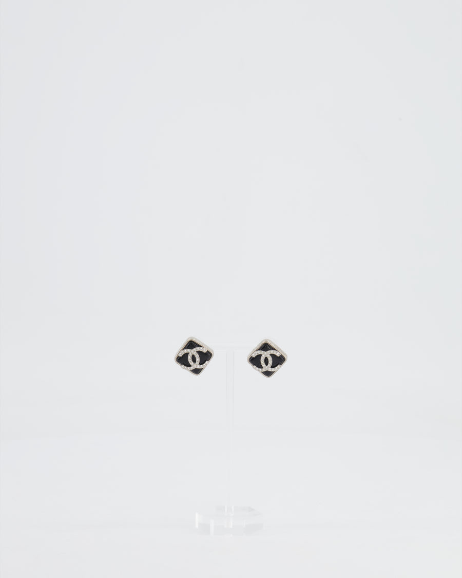 *HOT* Chanel Black, Crystal Embellished Diamond-Shaped CC Earrings