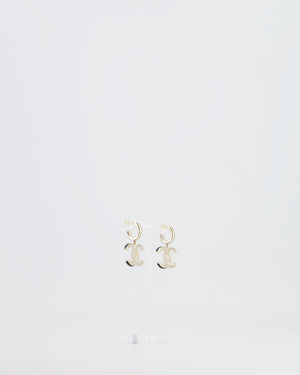 Chanel Champagne Gold CC Logo Pendant Earrings, Black and White Enamel