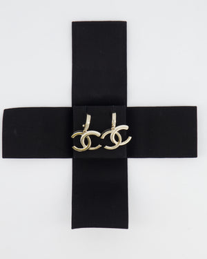 Chanel Champagne Gold CC Logo Pendant Earrings, Black and White Enamel