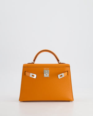 *RARE* Hermès Mini Kelly II 20cm Verso Bag in Orange H Chèvre and Gold Leather with Palladium Hardware