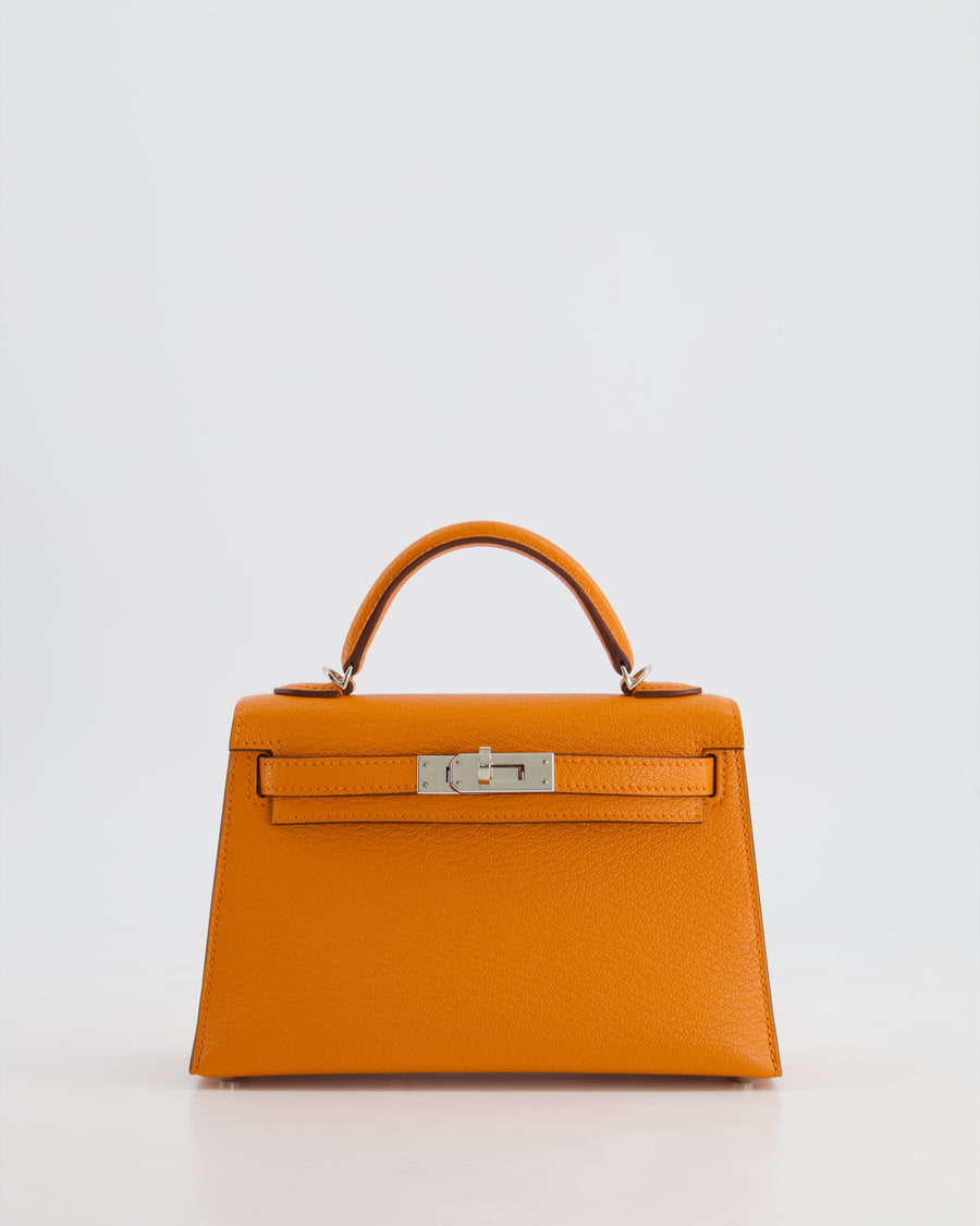 *RARE* Hermès Mini Kelly II 20cm Verso Bag in Orange H Chèvre and Gold Leather with Palladium Hardware