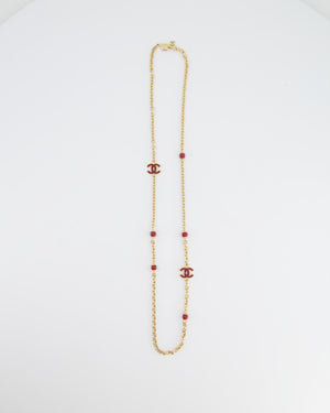 *HOT* Chanel Yellow Gold and Burgundy CC Pendant Necklace with Logo Details