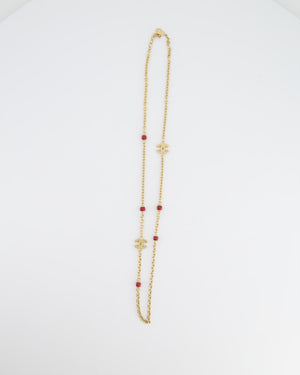 *HOT* Chanel Yellow Gold and Burgundy CC Pendant Necklace with Logo Details