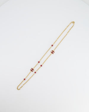 *HOT* Chanel Yellow Gold and Burgundy CC Pendant Necklace with Logo Details