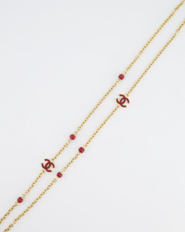 *HOT* Chanel Yellow Gold and Burgundy CC Pendant Necklace with Logo Details