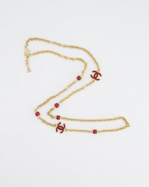 *HOT* Chanel Yellow Gold and Burgundy CC Pendant Necklace with Logo Details