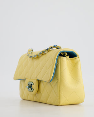 Chanel Yellow, Blue Mini Rectangular Flap Bag in Lambskin Leather with Blue Hardware